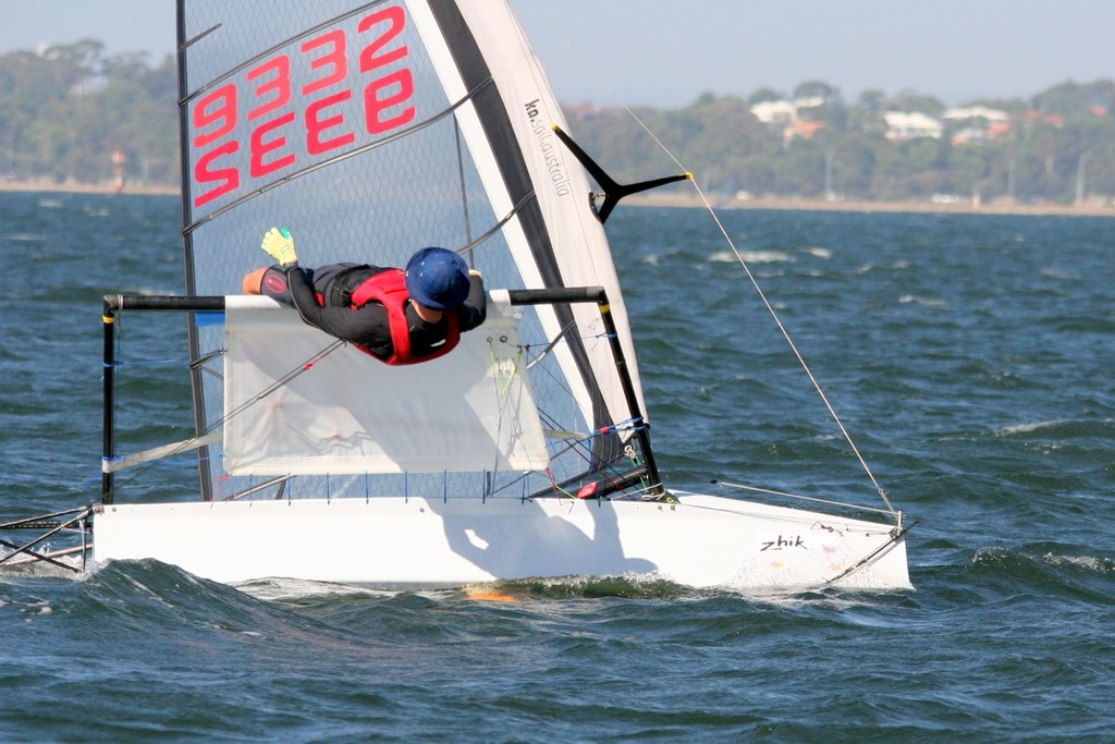 Andrew Stevenson throwing his weight around to prevent a capsize - International Moth Class nationals © Bernie Kaaks - copyright